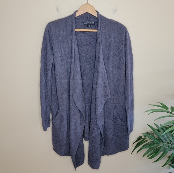 Barefoot Dreams | CozyChic Lite Gray Draped Open Front Soft Cardigan - Picture 1 of 6